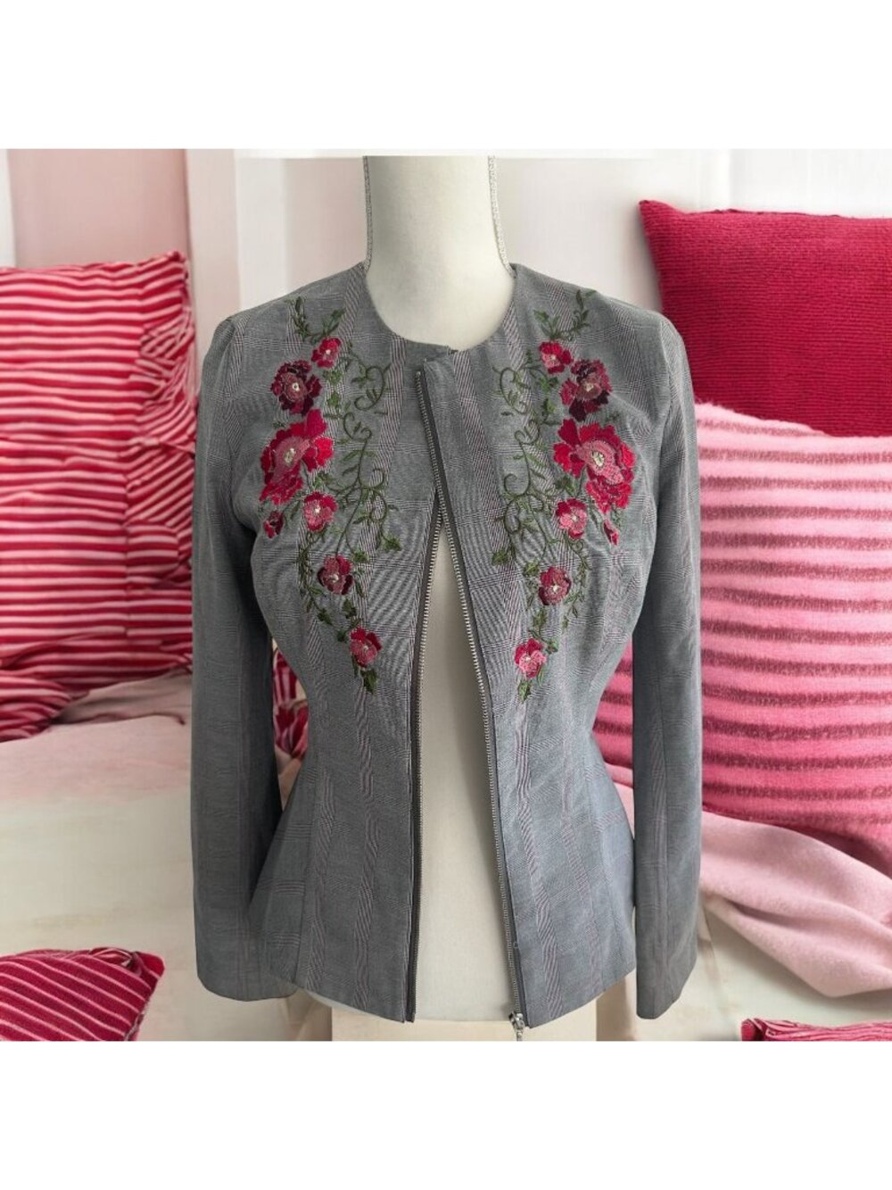 XOXO Y2K Floral Plaid Peplum Blazer Size Medium